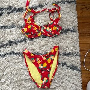 Red Bikini with Lemon Print double sided